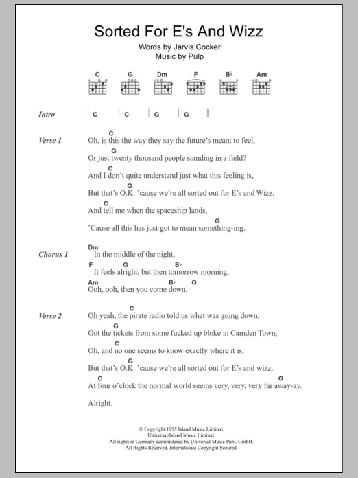 Pulp Sorted For E's And Wizz sheet music notes and chords arranged for Ukulele