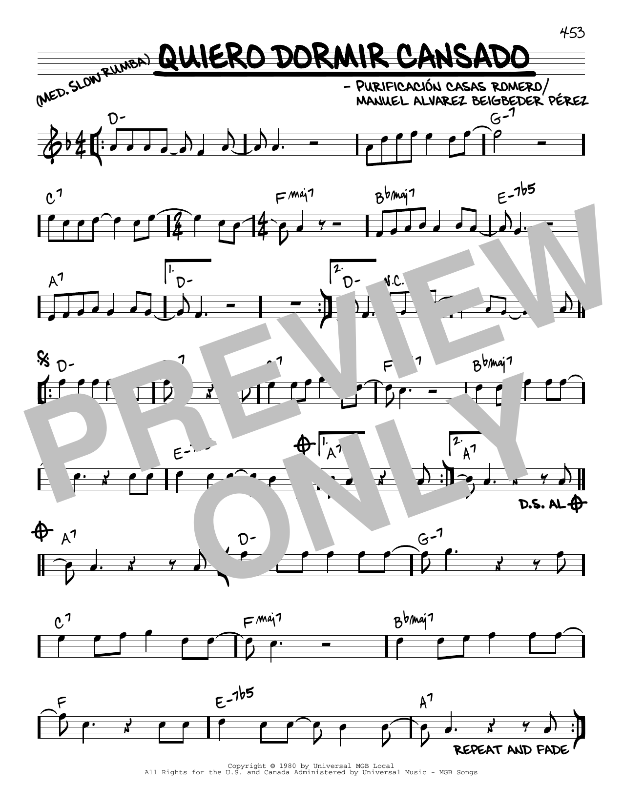 Purificación Casas Romero Quiero Dormir Cansado sheet music notes and chords arranged for Real Book – Melody & Chords
