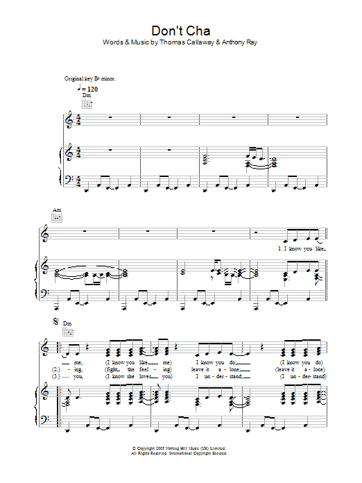 Pussycat Dolls Don't Cha sheet music notes and chords arranged for Piano, Vocal & Guitar Chords (Right-Hand Melody)