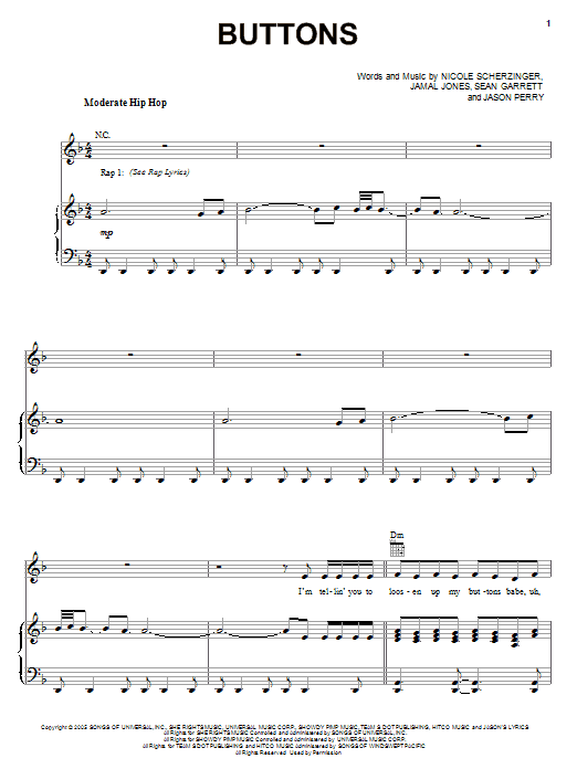 Pussycat Dolls featuring Snoop Dogg Buttons sheet music notes and chords arranged for Piano, Vocal & Guitar Chords (Right-Hand Melody)