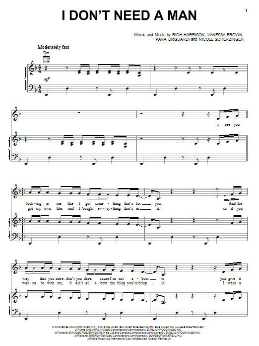 Pussycat Dolls I Don't Need A Man sheet music notes and chords arranged for Piano, Vocal & Guitar Chords (Right-Hand Melody)