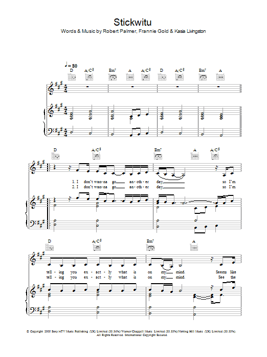 Pussycat Dolls Stickwitu sheet music notes and chords arranged for Piano, Vocal & Guitar Chords