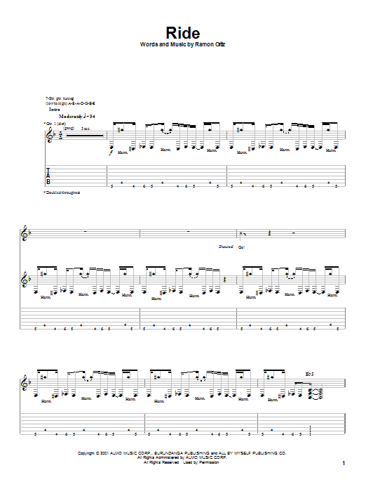 Puya Ride sheet music notes and chords arranged for Guitar Tab