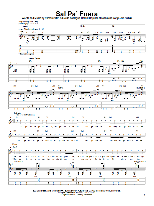 Puya Sal Pa'Fuera sheet music notes and chords arranged for Guitar Tab