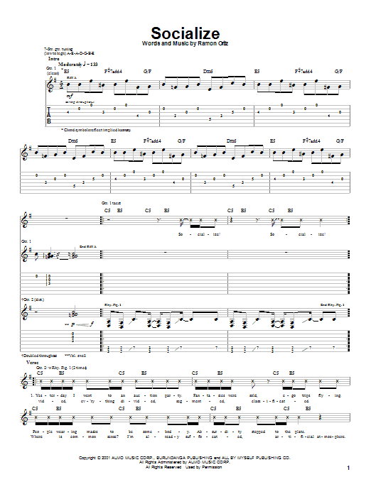 Puya Socialize sheet music notes and chords arranged for Guitar Tab