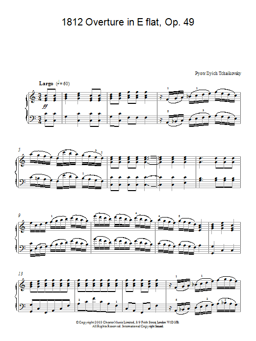 Pyotr Il'yich Tchaikovsky 1812 Overture in E flat, Op. 49 sheet music notes and chords arranged for Piano Solo