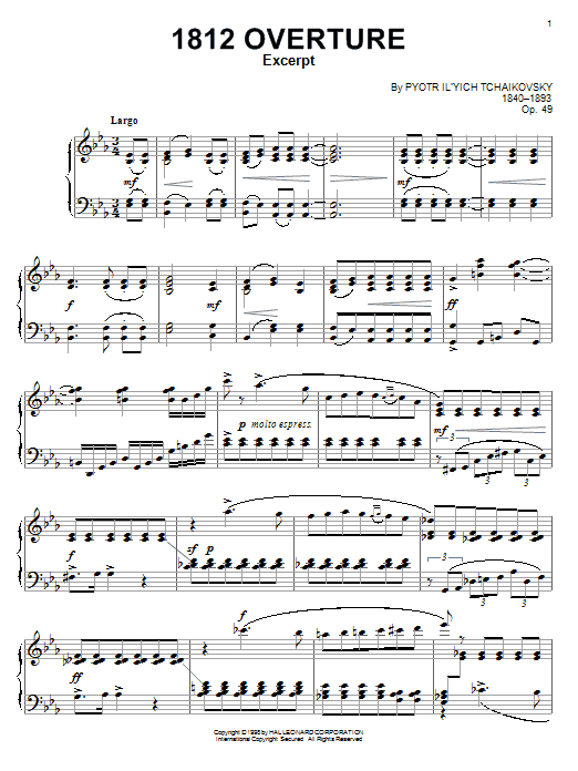 Pyotr Il'yich Tchaikovsky 1812 Overture sheet music notes and chords arranged for Viola Solo