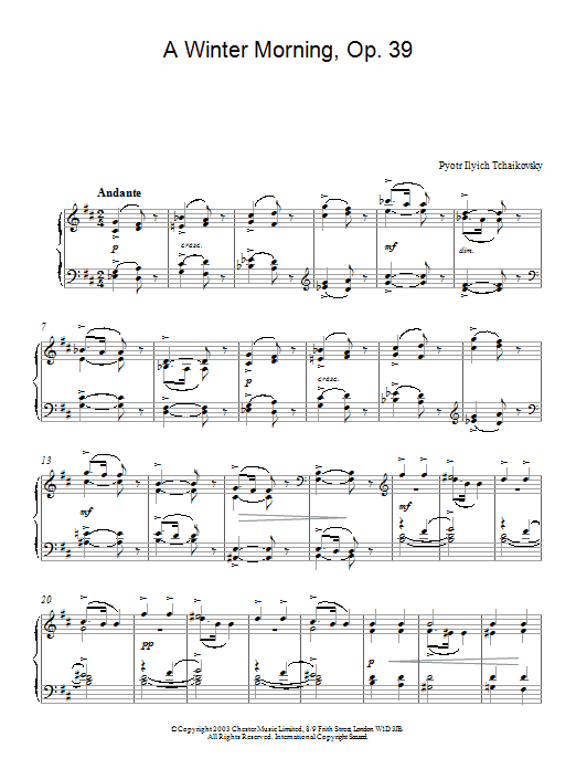 Pyotr Il'yich Tchaikovsky A Winter Morning, Op. 39 sheet music notes and chords arranged for Piano Solo