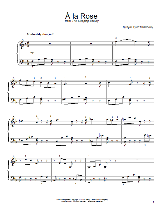 Pyotr Ilyich Tchaikovsky Adagio 'A La Rose' sheet music notes and chords arranged for Easy Piano