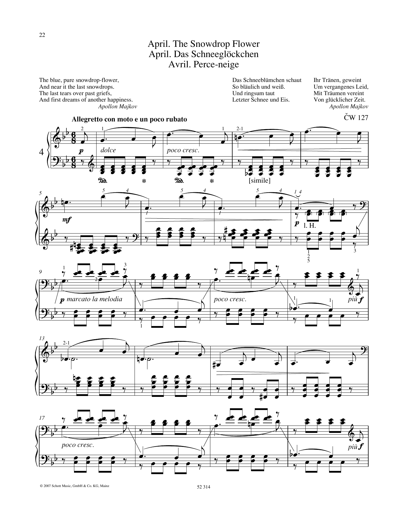Pyotr Il'yich Tchaikovsky April sheet music notes and chords arranged for Piano Solo