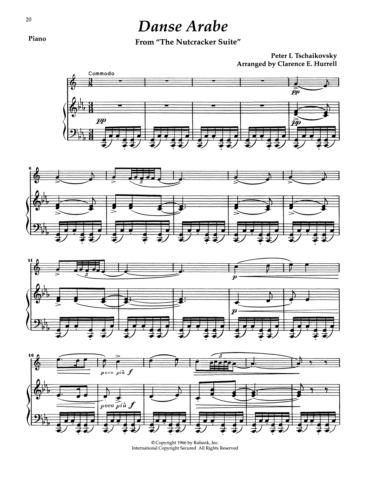 Pyotr Il'yich Tchaikovsky Arab Dance (from The Nutcracker Suite) sheet music notes and chords arranged for Alto Sax and Piano