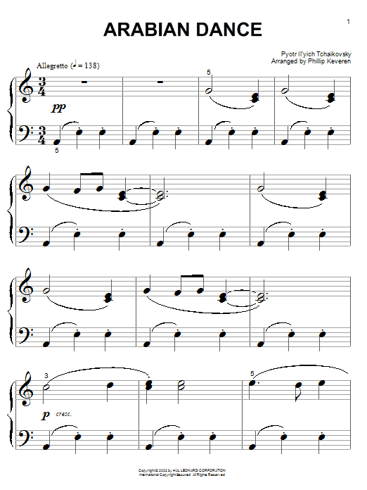 Pyotr Il'yich Tchaikovsky Arabian Dance (Coffee) (arr. Phillip Keveren) sheet music notes and chords arranged for Big Note Piano