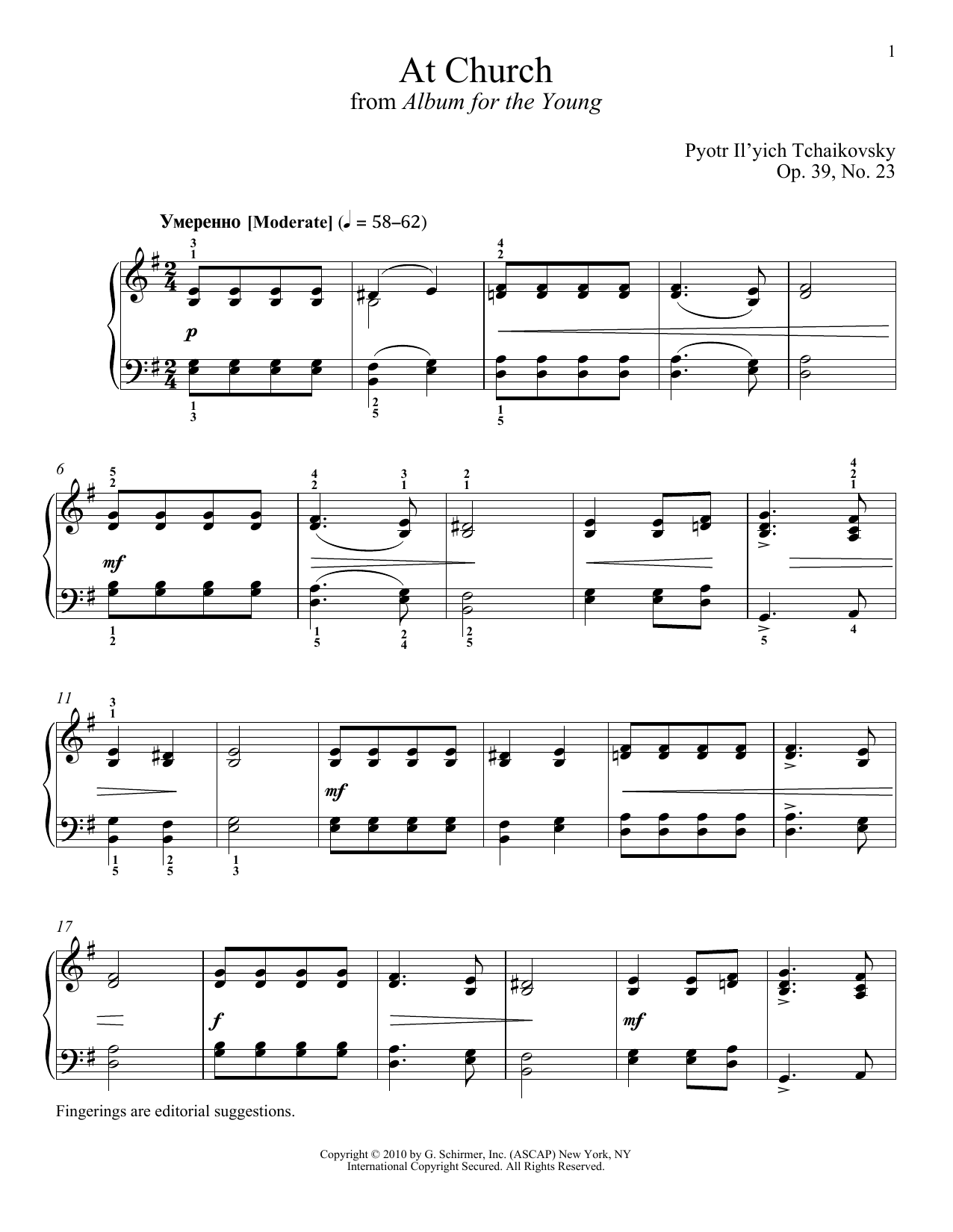 Pyotr Il'yich Tchaikovsky At Church sheet music notes and chords arranged for Piano Solo