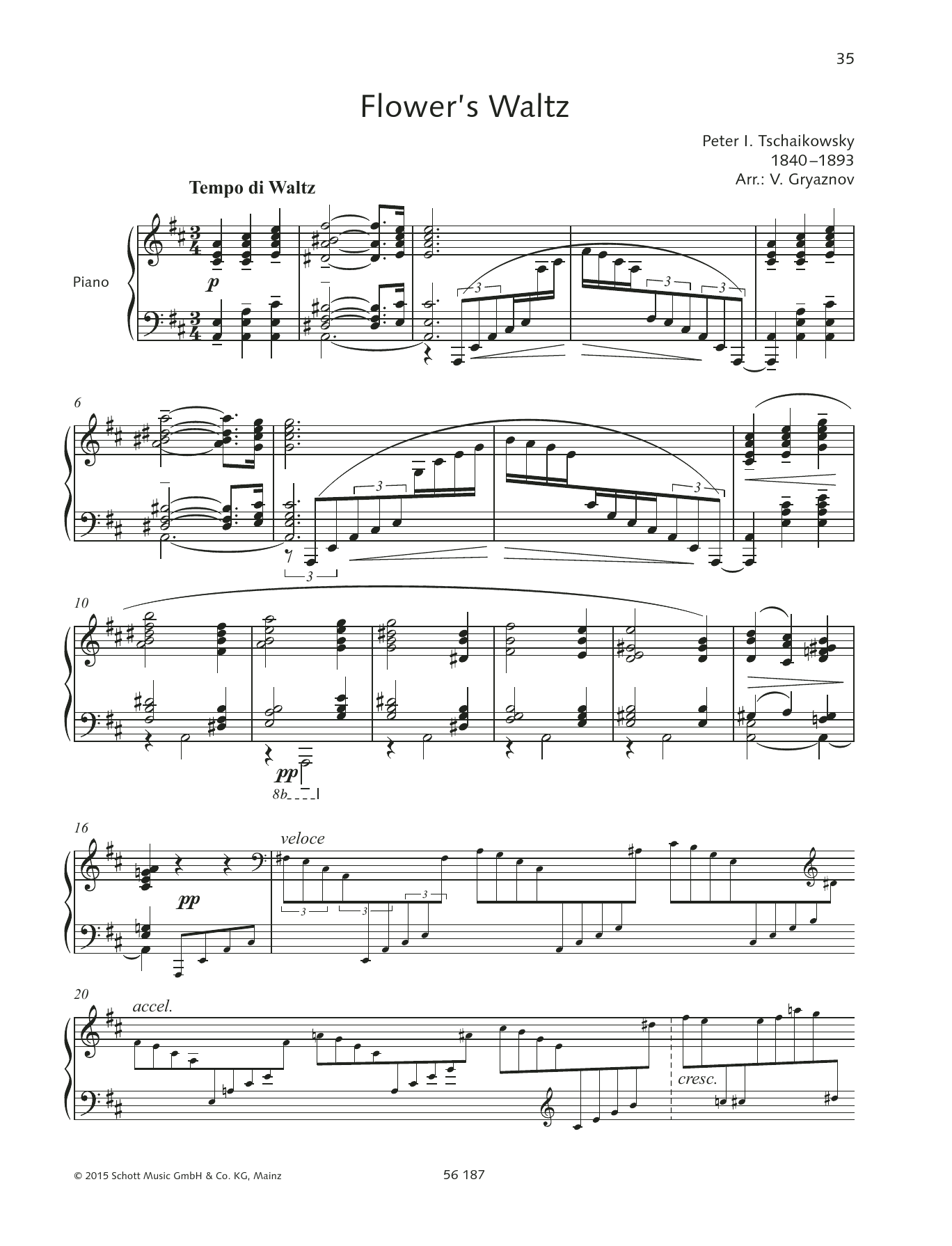 Pyotr Il'yich Tchaikovsky Blumenwalzer sheet music notes and chords arranged for Piano Solo