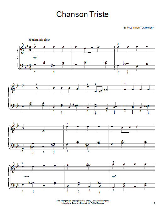 Pyotr Il'yich Tchaikovsky Chanson Triste sheet music notes and chords arranged for Piano Solo