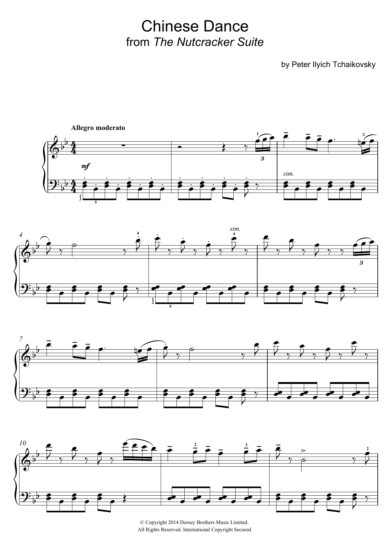 Pyotr Il'yich Tchaikovsky Chinese Dance (from The Nutcracker Suite) sheet music notes and chords arranged for Easy Piano