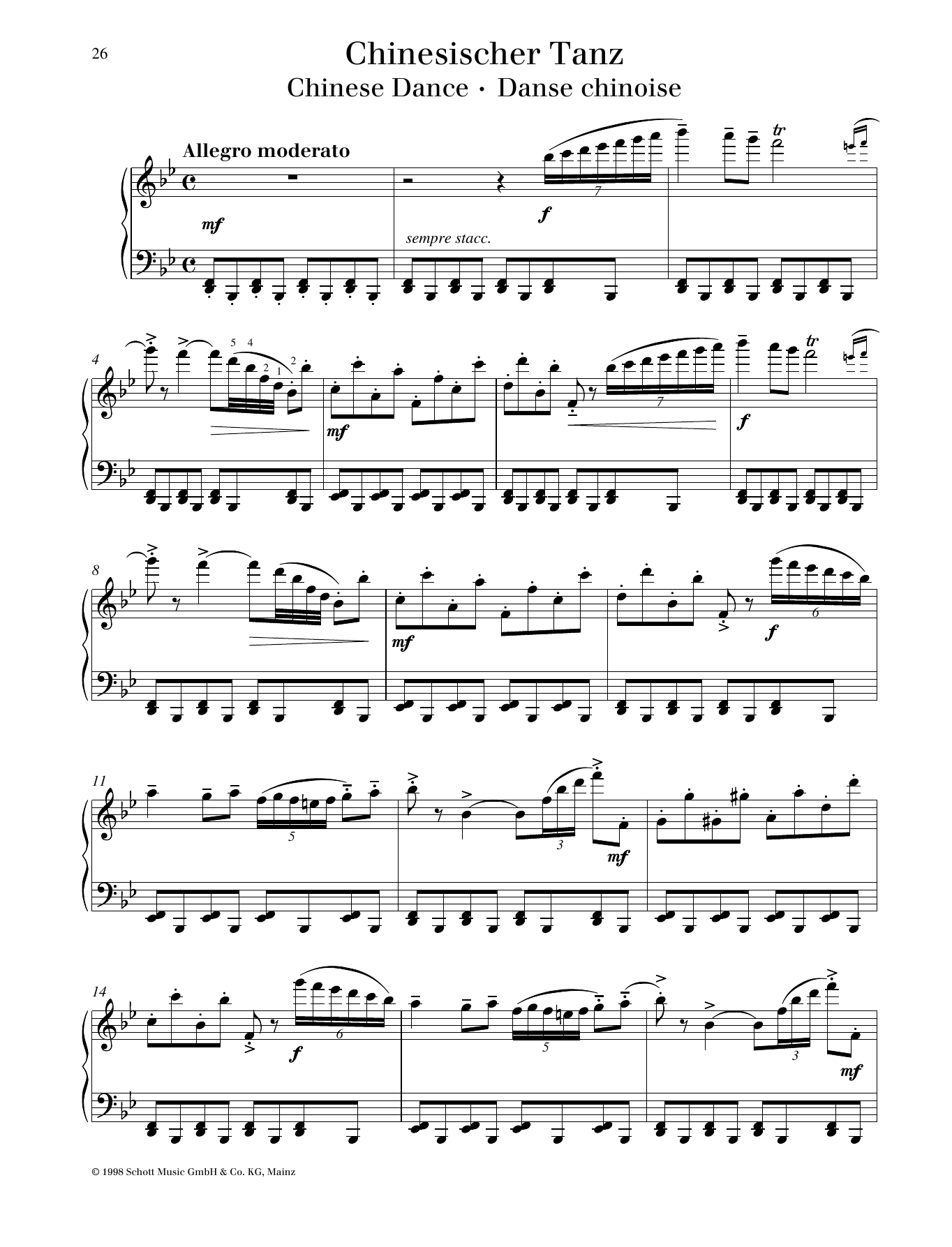 Pyotr Il'yich Tchaikovsky Chinese Dance sheet music notes and chords arranged for Piano Solo