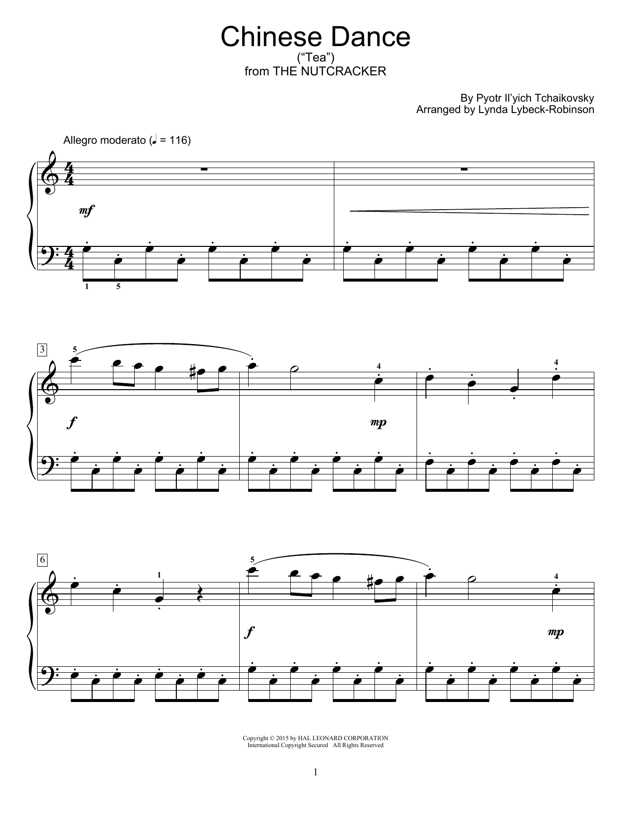 Pyotr Il'yich Tchaikovsky Chinese Dance (Tea) (arr. Lynda Lybeck-Robinson) sheet music notes and chords arranged for Educational Piano