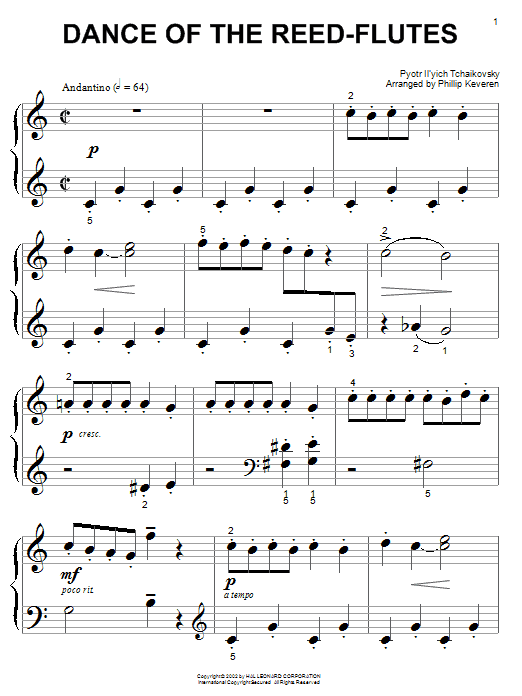 Pyotr Il'yich Tchaikovsky Dance Of The Reed-Flutes (from The Nutcracker) (arr. Phillip Keveren) sheet music notes and chords arranged for Big Note Piano