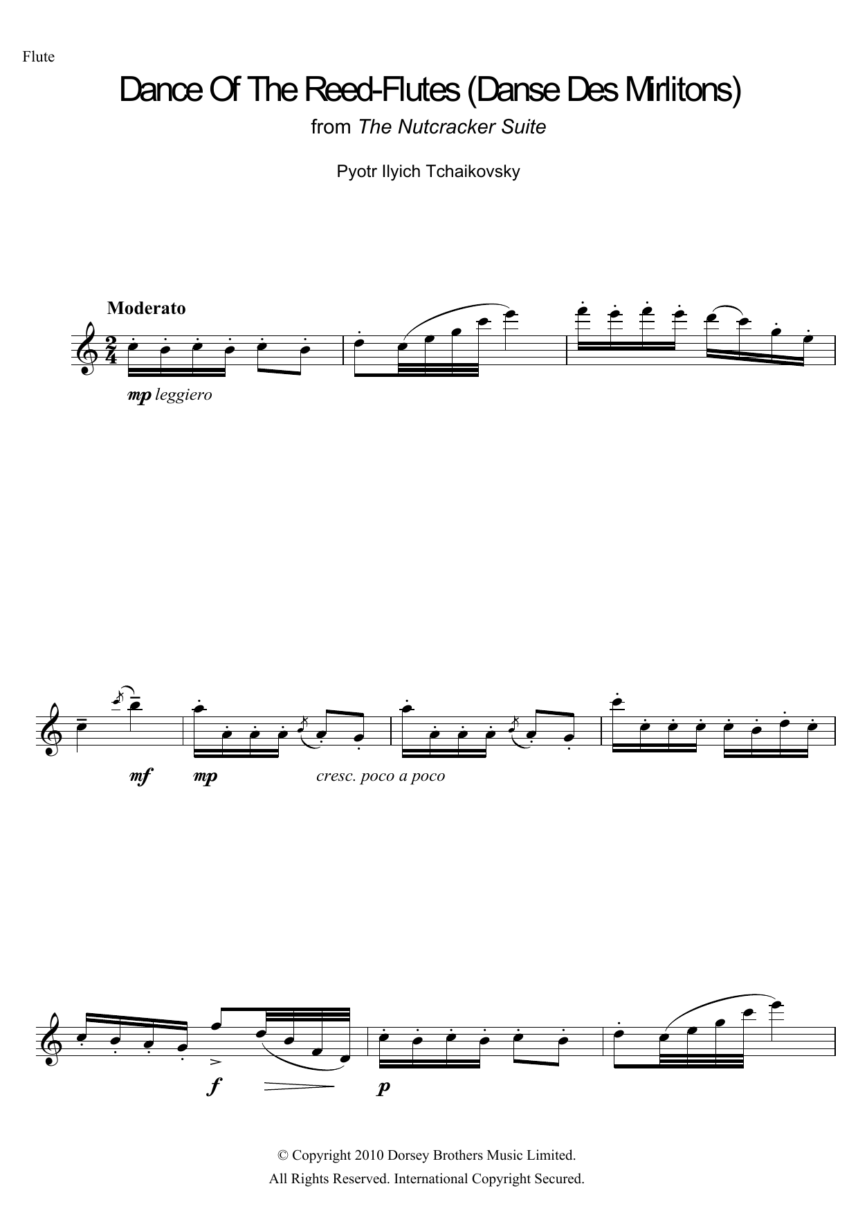 Pyotr Il'yich Tchaikovsky Dance Of The Reed Flutes (from The Nutcracker Suite) sheet music notes and chords arranged for Flute Solo