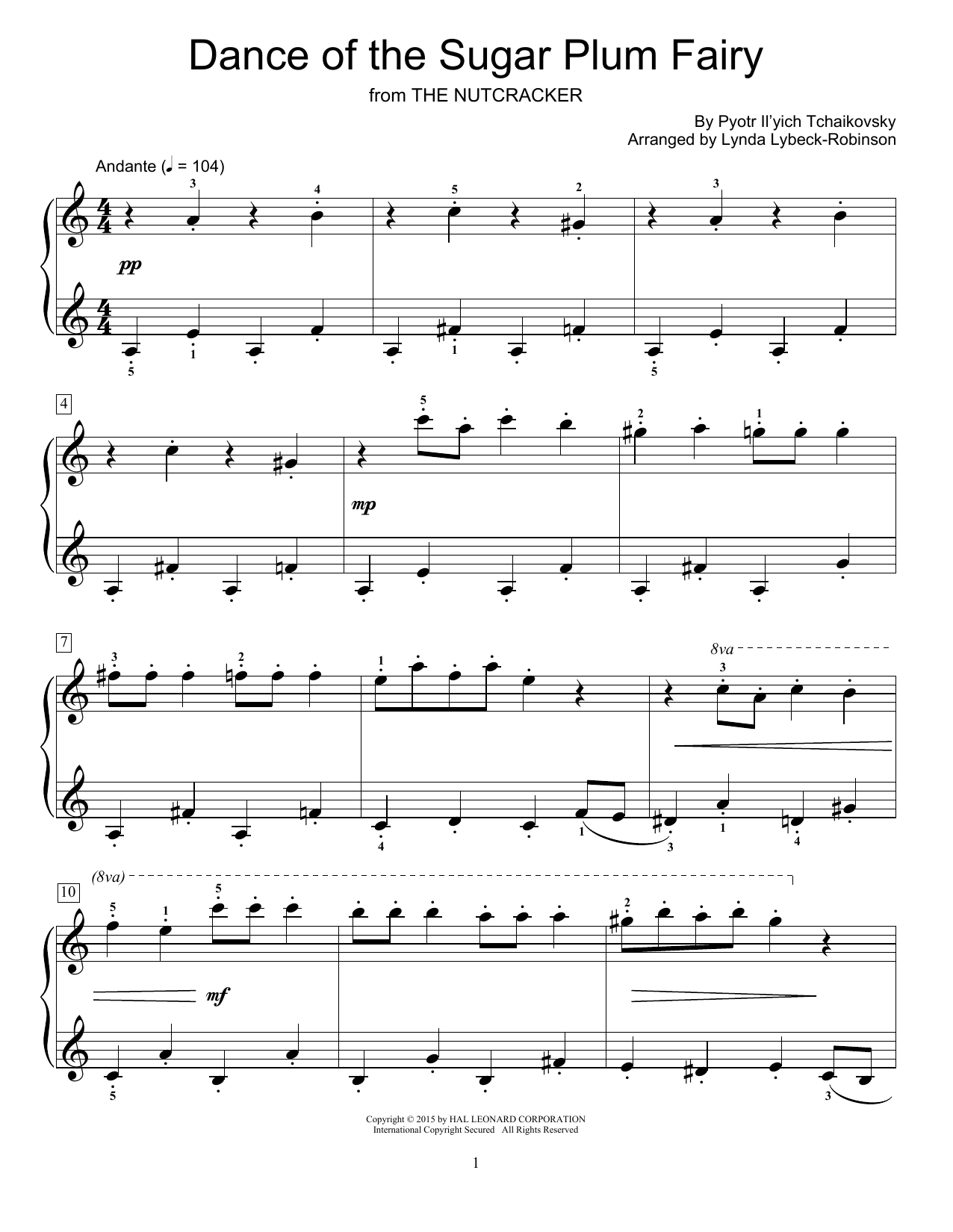 Pyotr Il'yich Tchaikovsky Dance Of The Sugar Plum Fairy (arr. Lynda Lybeck-Robinson) sheet music notes and chords arranged for Educational Piano