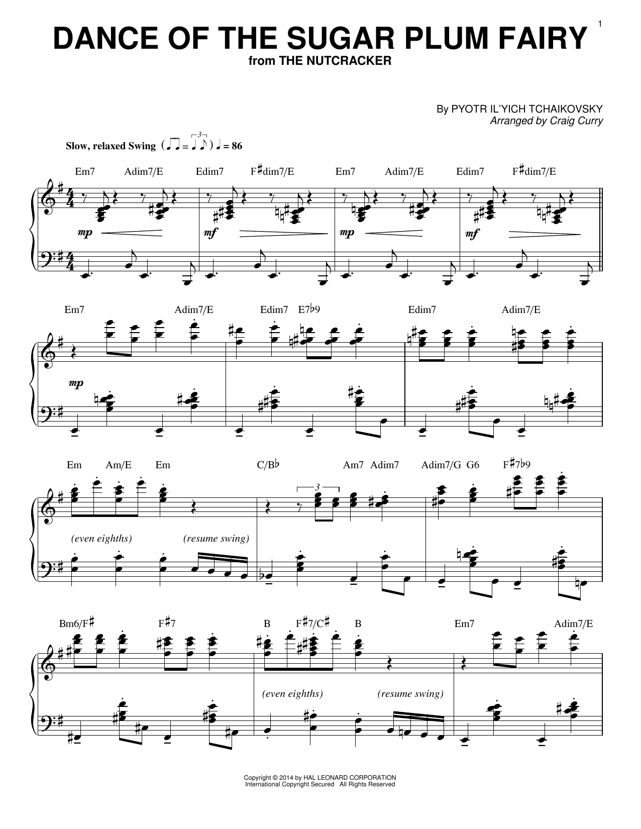 Pyotr Il'yich Tchaikovsky Dance Of The Sugar Plum Fairy (arr. Craig Curry) sheet music notes and chords arranged for Piano Solo