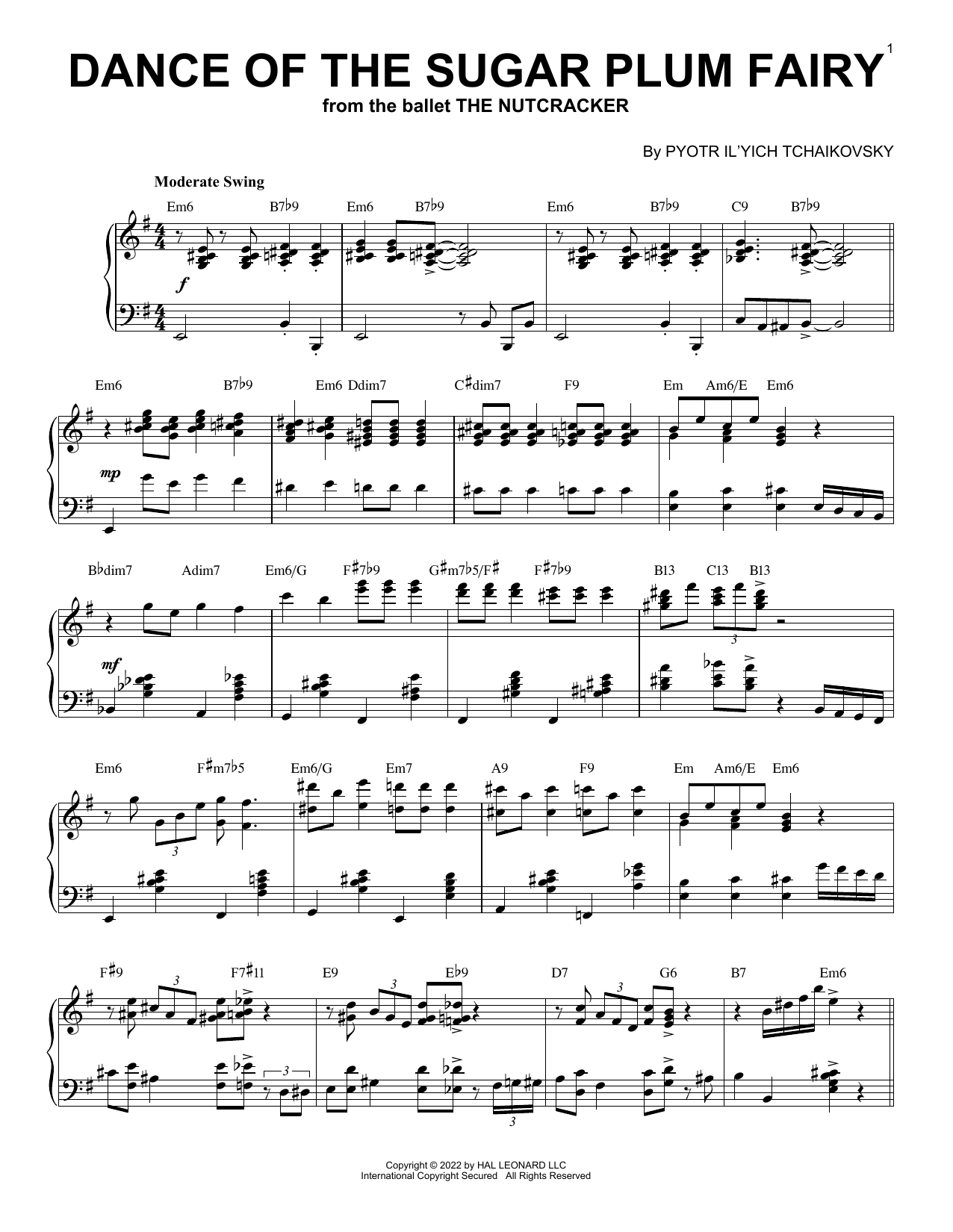 Pyotr Il'yich Tchaikovsky Dance Of The Sugar Plum Fairy, Op. 71a [Jazz version] (arr. Brent Edstrom) sheet music notes and chords arranged for Piano Solo