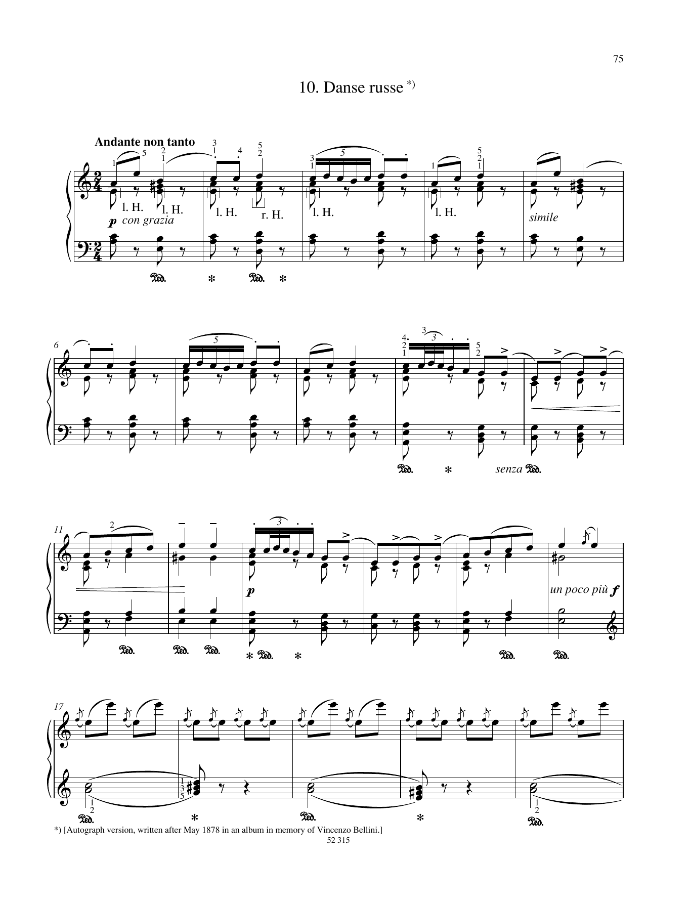 Pyotr Il'yich Tchaikovsky Danse russe sheet music notes and chords arranged for Piano Solo