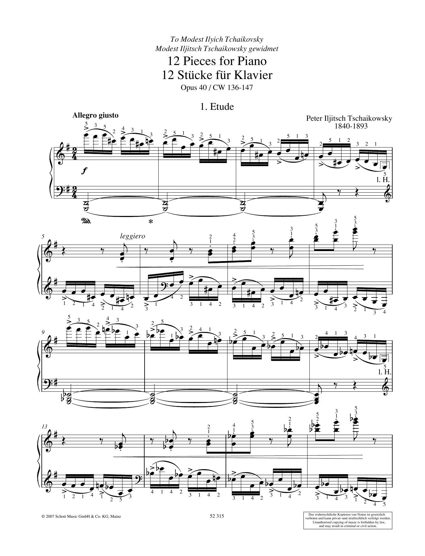 Pyotr Il'yich Tchaikovsky Etude sheet music notes and chords arranged for Piano Solo