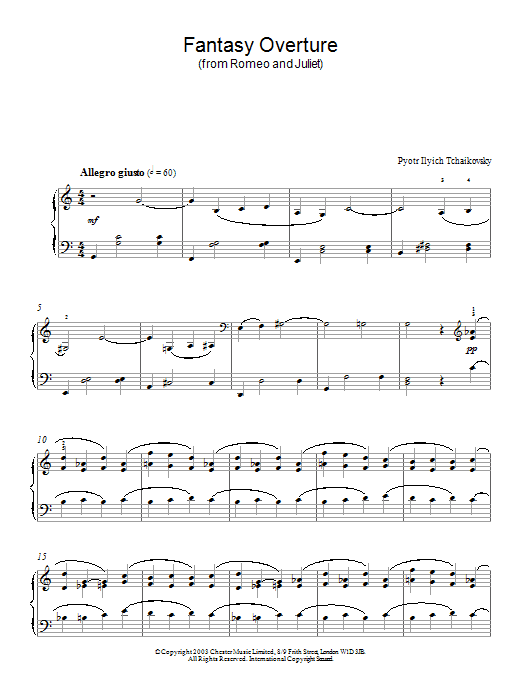 Pyotr Il'yich Tchaikovsky Fantasy Overture (from Romeo And Juliet) sheet music notes and chords arranged for Piano Solo