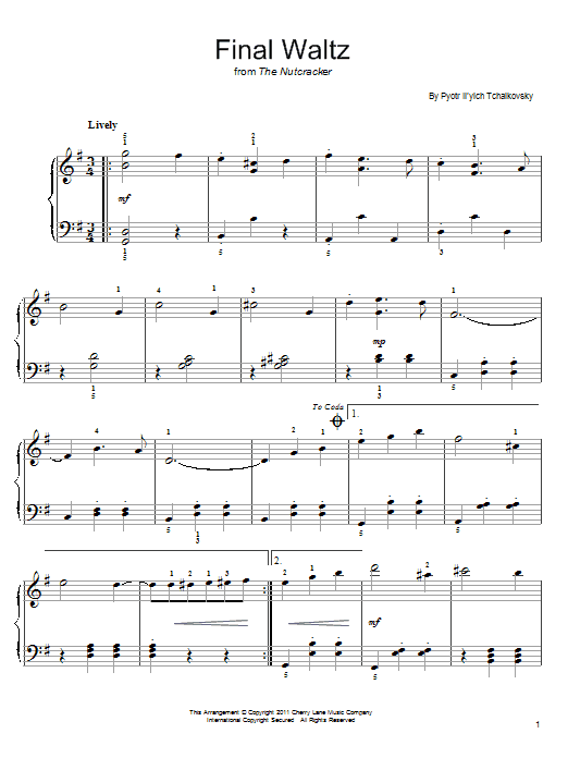 Pyotr Ilyich Tchaikovsky Final Waltz sheet music notes and chords arranged for Easy Piano