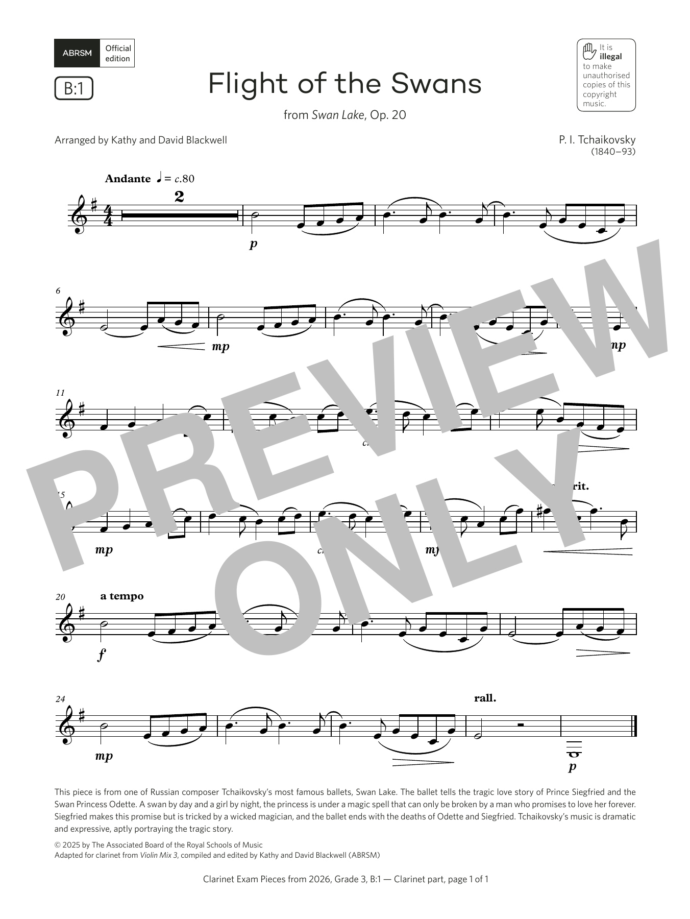 Pyotr Il'yich Tchaikovsky Flight of the Swans (Grade 3, list B1, from the ABRSM Clarinet Syllabus from 2026) sheet music notes and chords arranged for Clarinet Solo