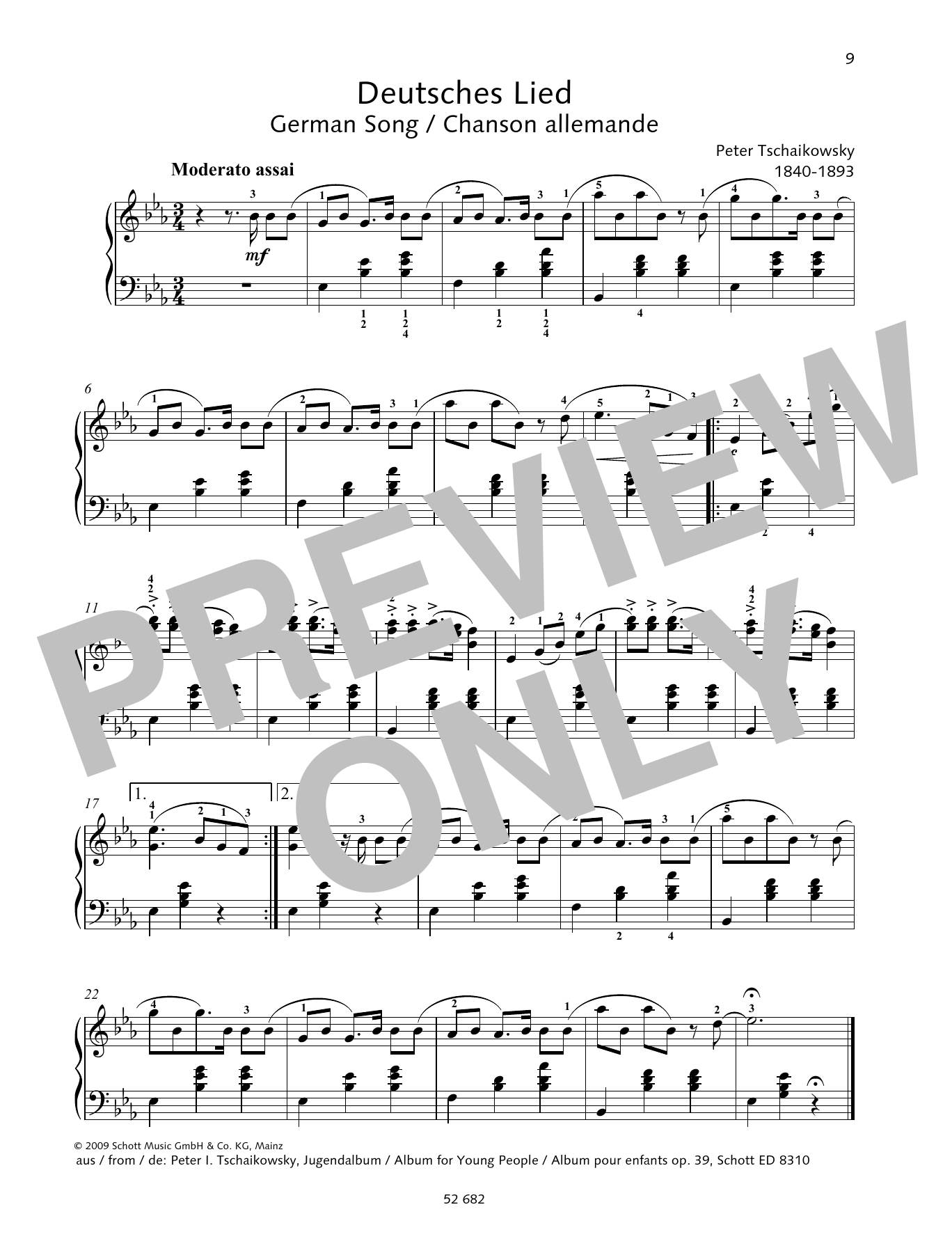 Pyotr Il'yich Tchaikovsky German Song sheet music notes and chords arranged for Piano Solo