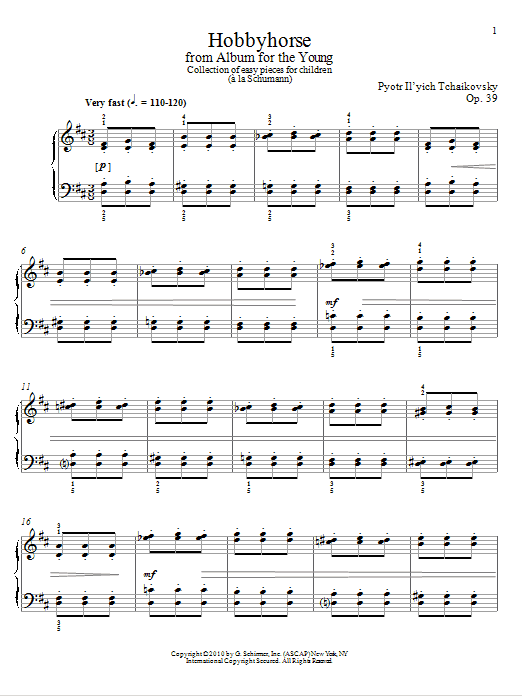Pyotr Il'yich Tchaikovsky Hobbyhorse sheet music notes and chords arranged for Piano Solo