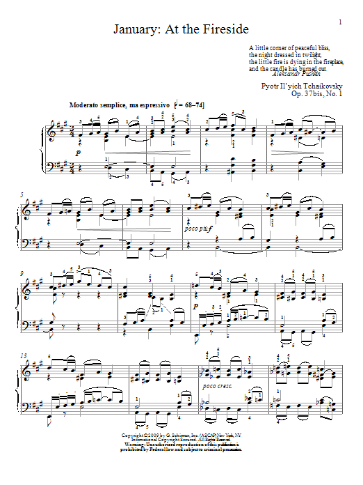 Pyotr Il'yich Tchaikovsky January: At The Fireside sheet music notes and chords arranged for Piano Solo