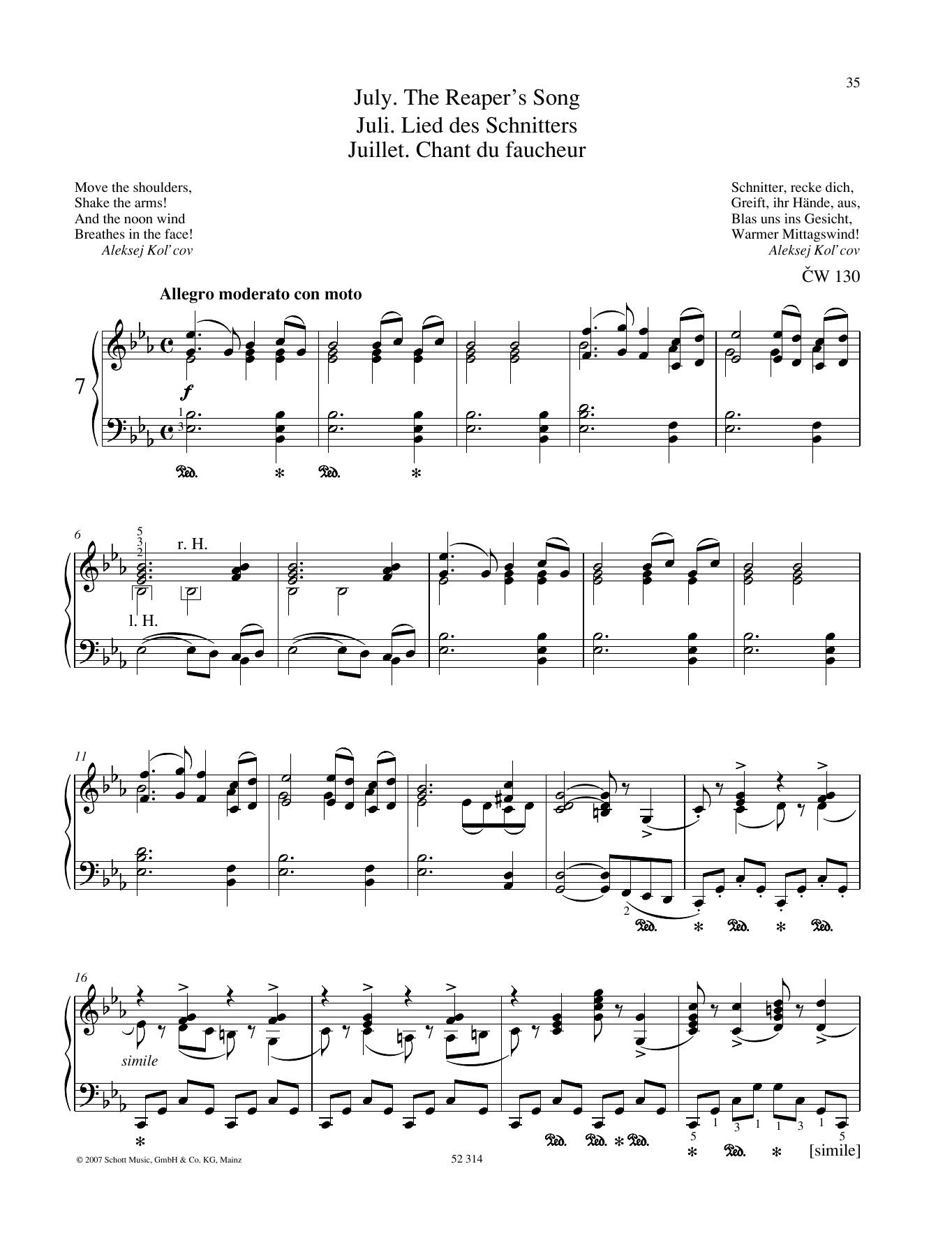Pyotr Il'yich Tchaikovsky July sheet music notes and chords arranged for Piano Solo