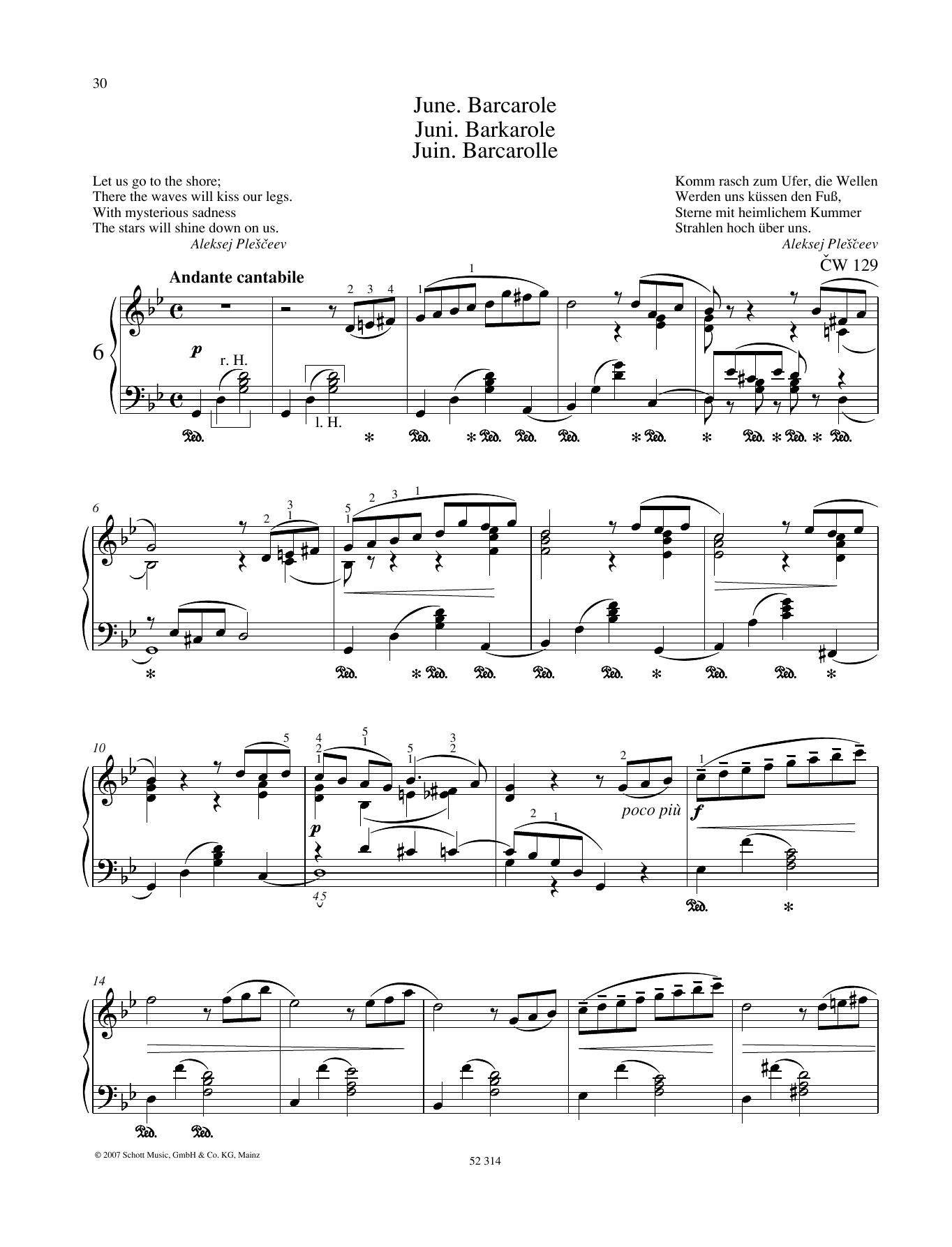 Pyotr Il'yich Tchaikovsky June sheet music notes and chords arranged for Piano Solo