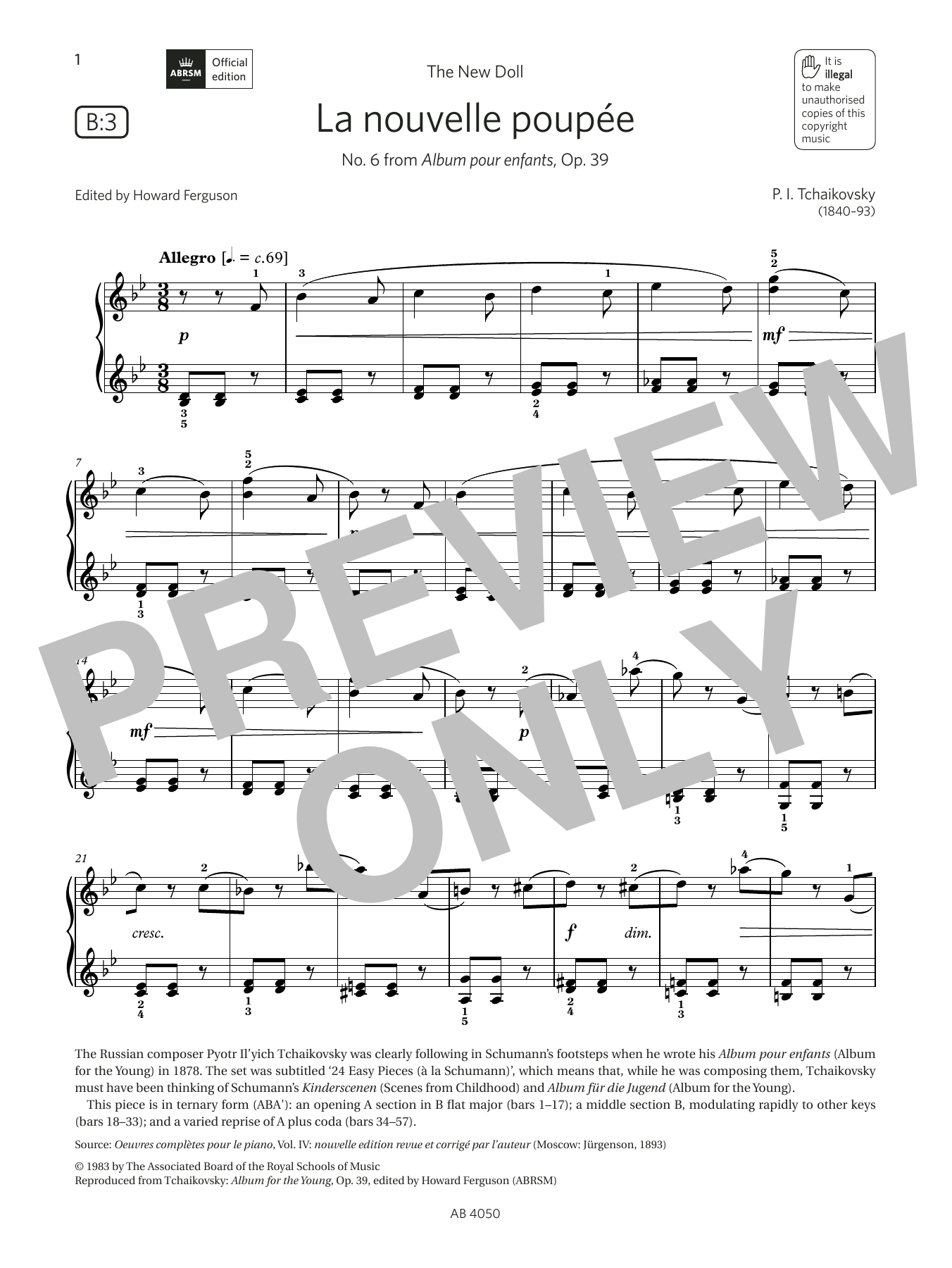 Pyotr Il'yich Tchaikovsky La nouvelle poupée (Grade 4, list B3, from the ABRSM Piano Syllabus 2023 & 2024) sheet music notes and chords arranged for Piano Solo