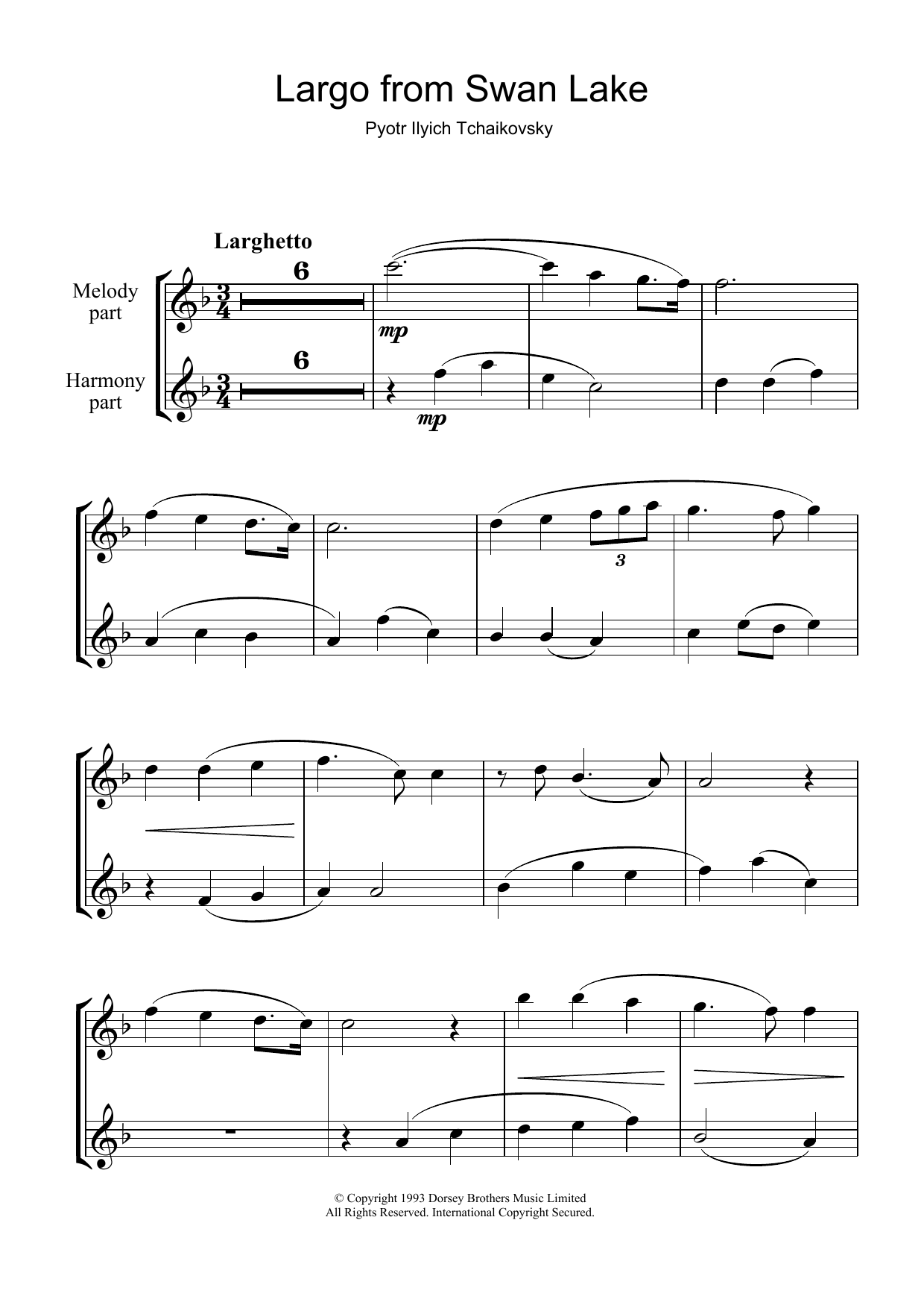 Pyotr Il'yich Tchaikovsky Largo and Scene from Swan Lake sheet music notes and chords arranged for Flute Solo