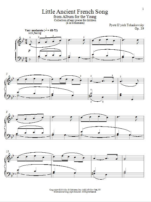 Pyotr Il'yich Tchaikovsky Little Ancient French Song sheet music notes and chords arranged for Piano Solo
