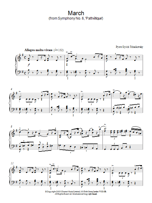 Pyotr Il'yich Tchaikovsky March (from Symphony No. 6, 'Pathetique') sheet music notes and chords arranged for Piano Solo