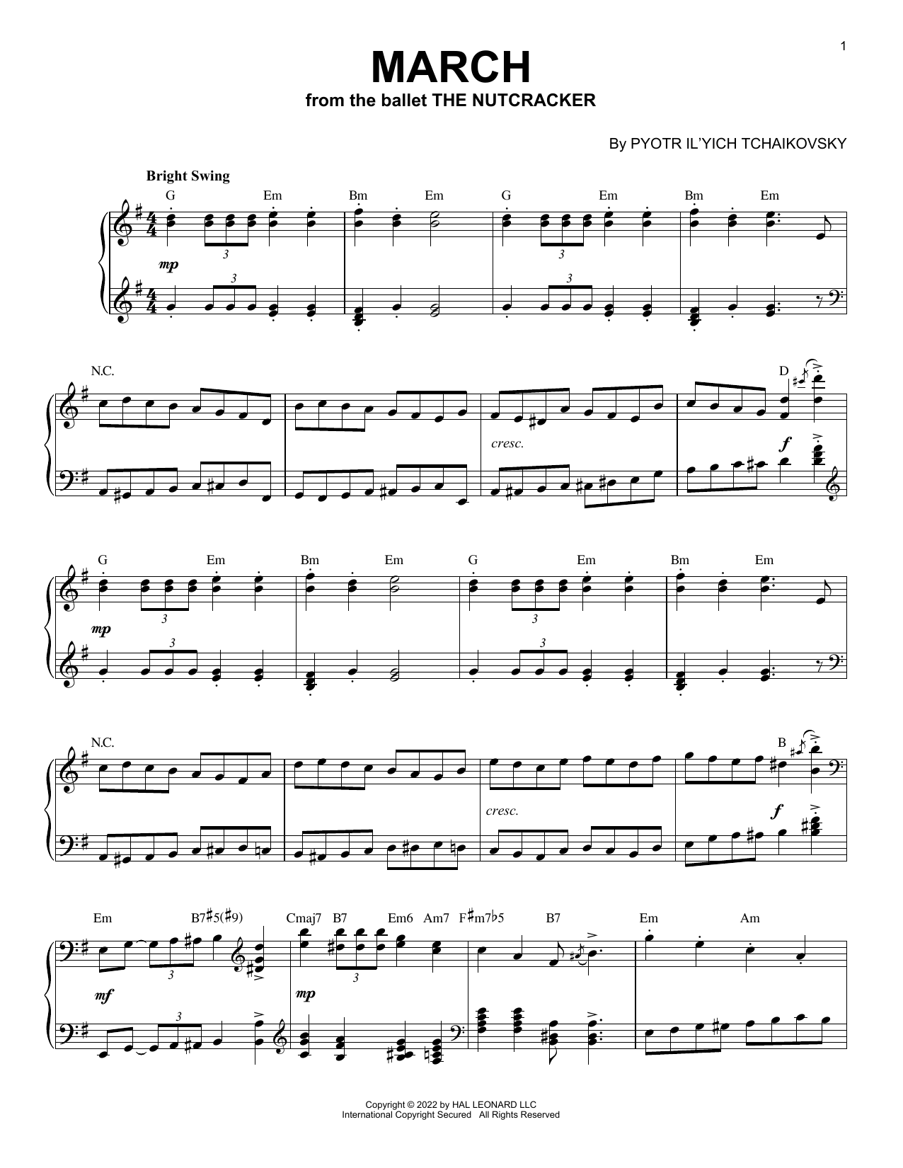 Pyotr Il'yich Tchaikovsky March, Op. 71a [Jazz version] (arr. Brent Edstrom) sheet music notes and chords arranged for Piano Solo