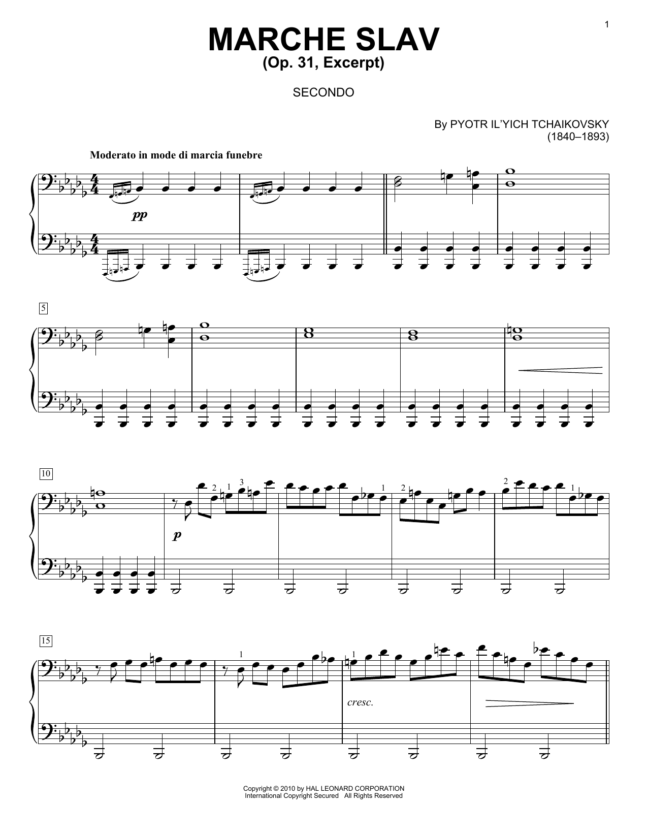 Pyotr Il'yich Tchaikovsky Marche Slav, Op. 31 sheet music notes and chords arranged for Cello Solo