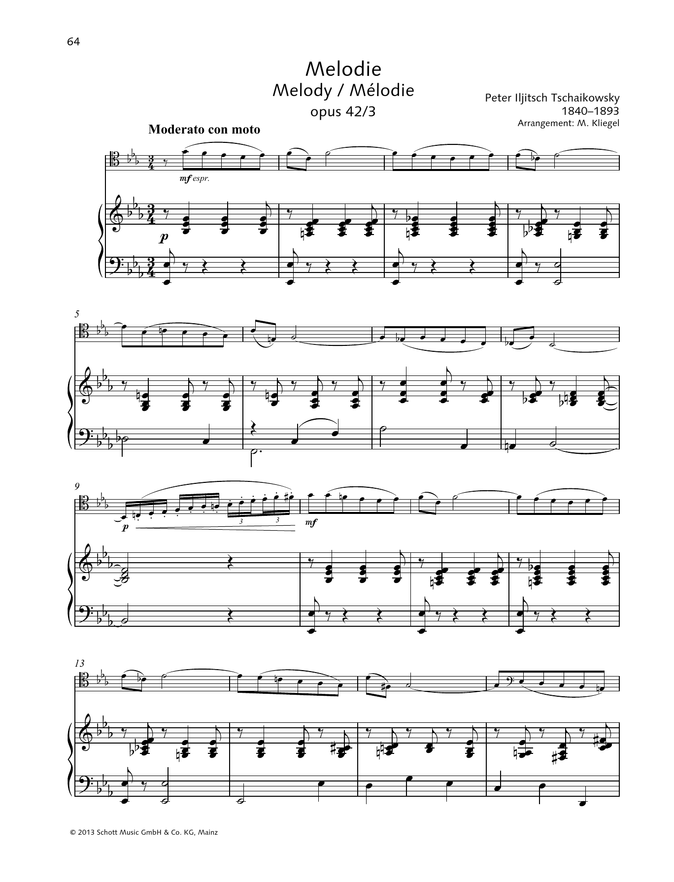 Pyotr Il'yich Tchaikovsky Melody sheet music notes and chords arranged for String Solo