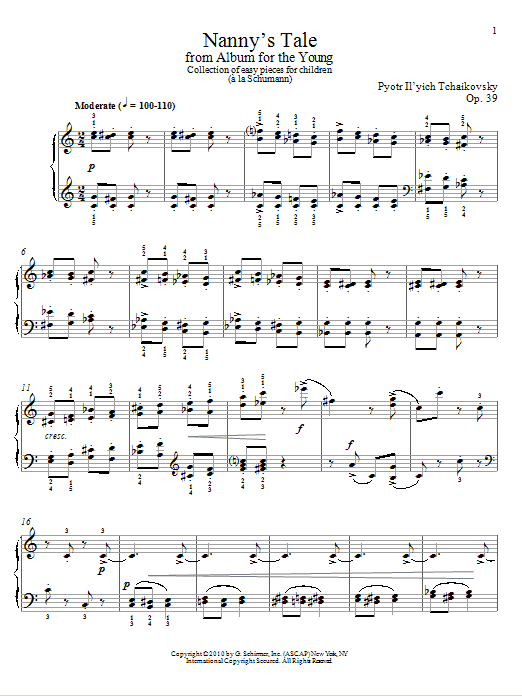 Pyotr Il'yich Tchaikovsky Nanny's Tale sheet music notes and chords arranged for Piano Solo