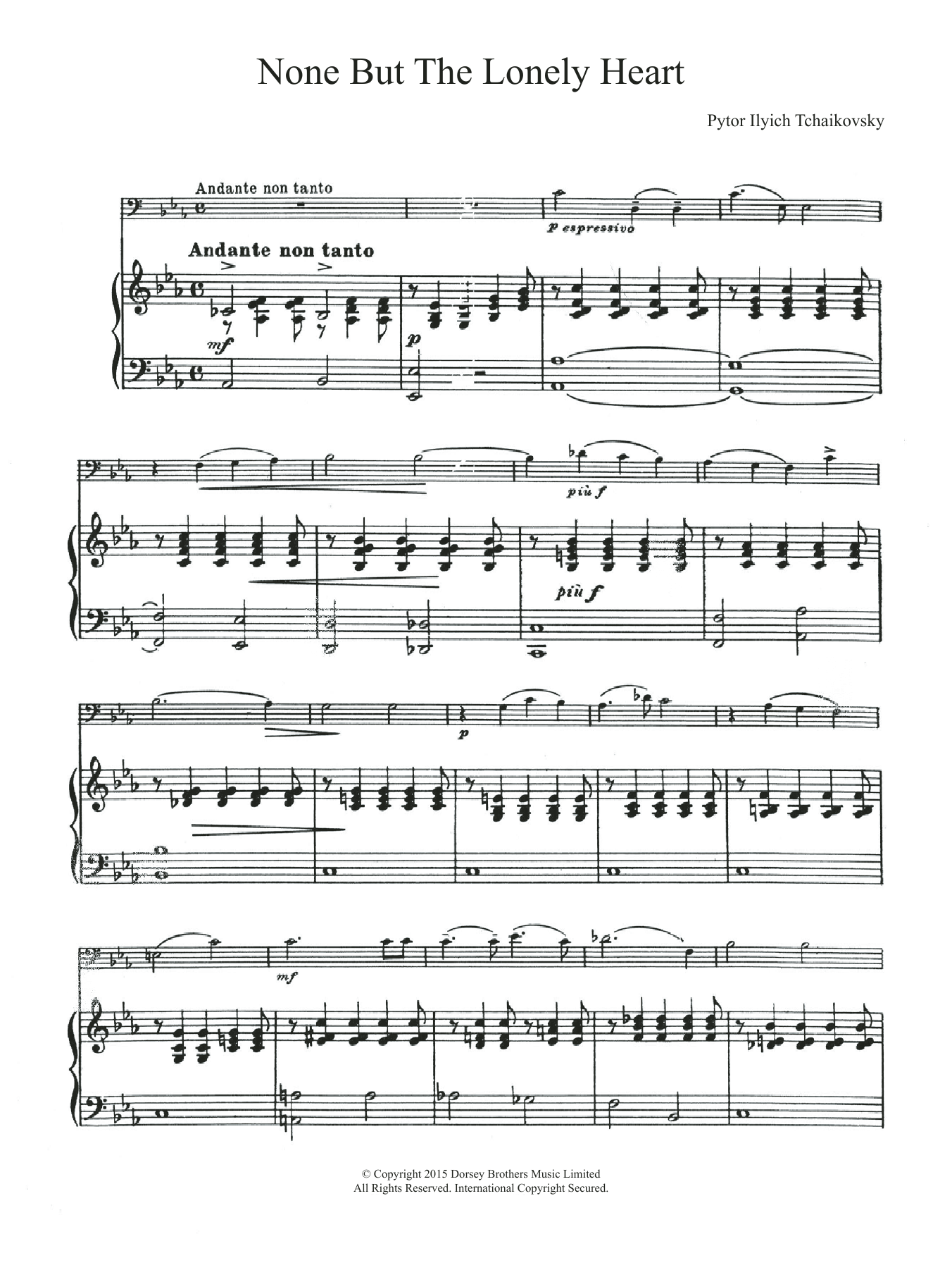 Pyotr Il'yich Tchaikovsky None But The Lonely Heart (Mignon's Song) sheet music notes and chords arranged for Cello Solo