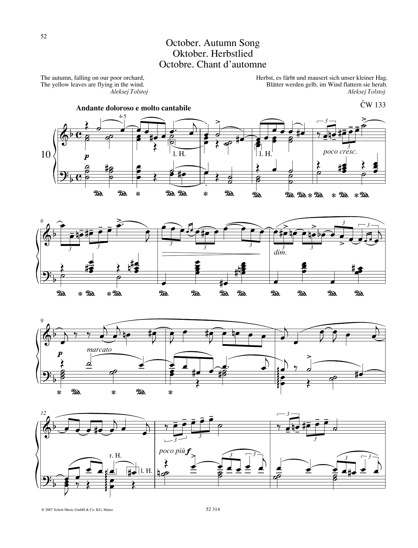 Pyotr Il'yich Tchaikovsky October sheet music notes and chords arranged for Piano Solo