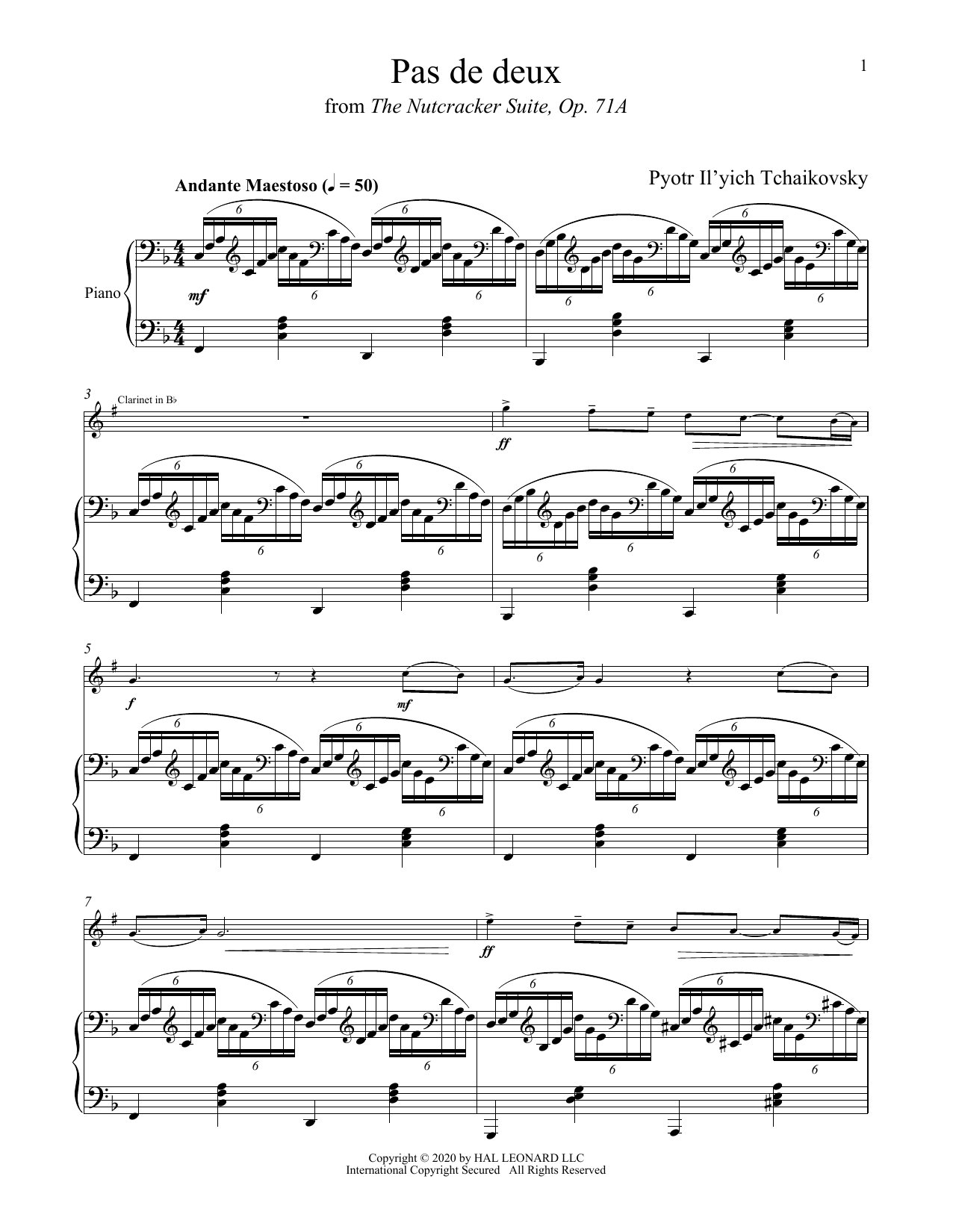 Pyotr Il'yich Tchaikovsky Pas de deux (from The Nutcracker) sheet music notes and chords arranged for Clarinet Solo