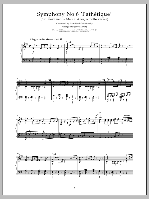 Pyotr Il'yich Tchaikovsky Pathetique (from The 6th Symphony) sheet music notes and chords arranged for Piano Solo