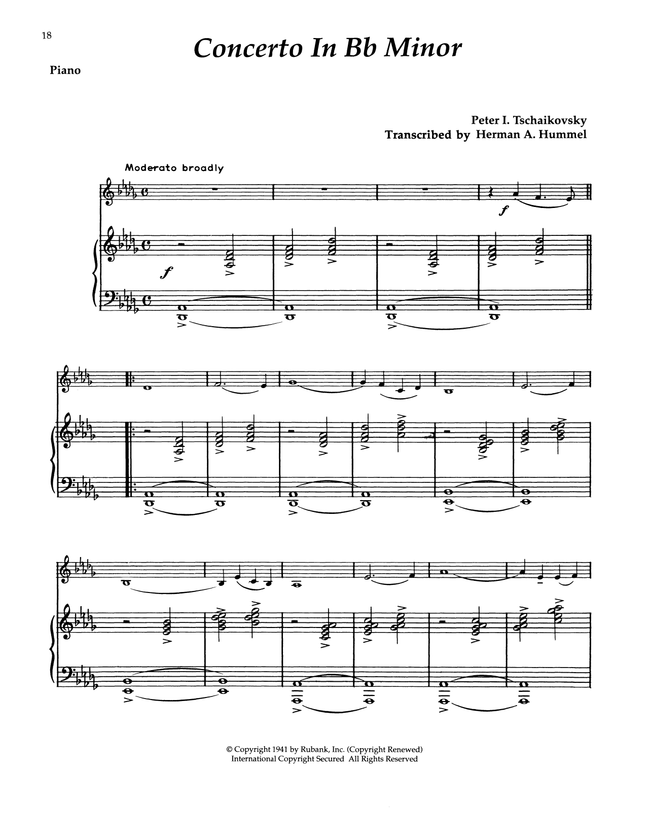 Pyotr Il'yich Tchaikovsky Piano Concerto No. 1 In B-Flat Major, Op. 23 sheet music notes and chords arranged for Alto Sax and Piano